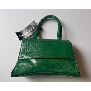 NWT Boohoo Women's Curve Mini Bag Bottle Green Crocodile Embossed Purse Bag